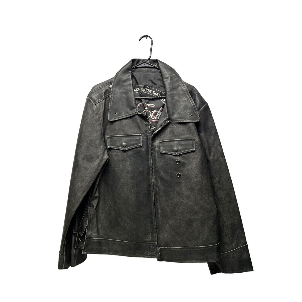 Vintage BC Ethic Motorcycle Biker Black Faux Leather Jacket - Size XL